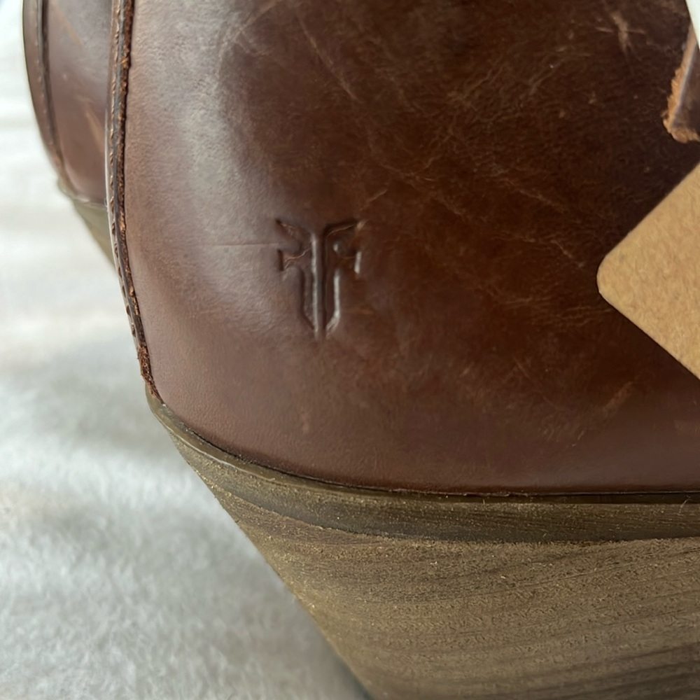 Frye Judith Bootie Leather Double Zip Boots 10M Stacked Heel